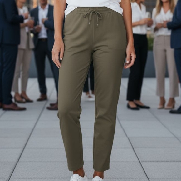 Joie - NWT Olive Green Straight Leg Pants W/ Tie String, Elastic Waist, Size P/S - Picture 1 of 9